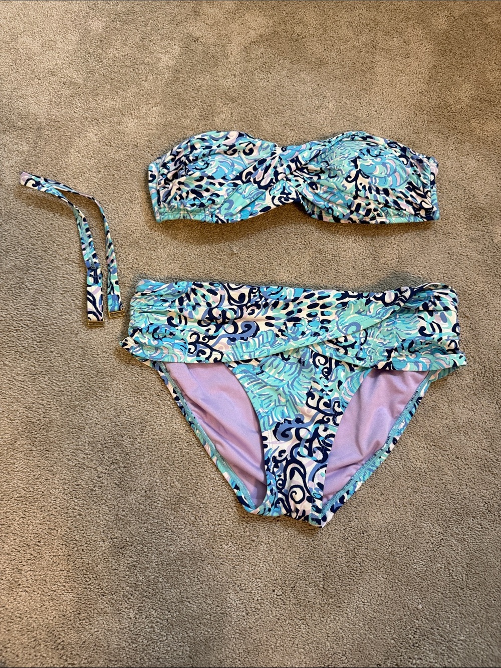 Lilly Pulitzer Light Aqua Spritz Lagoon Sarong Bottom and Bandeau Top Bikini
